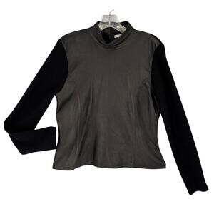 Jillian Jones Soft Leather and Lambs Wool Knit Sweater Mock Neck Quiet Luxury Md